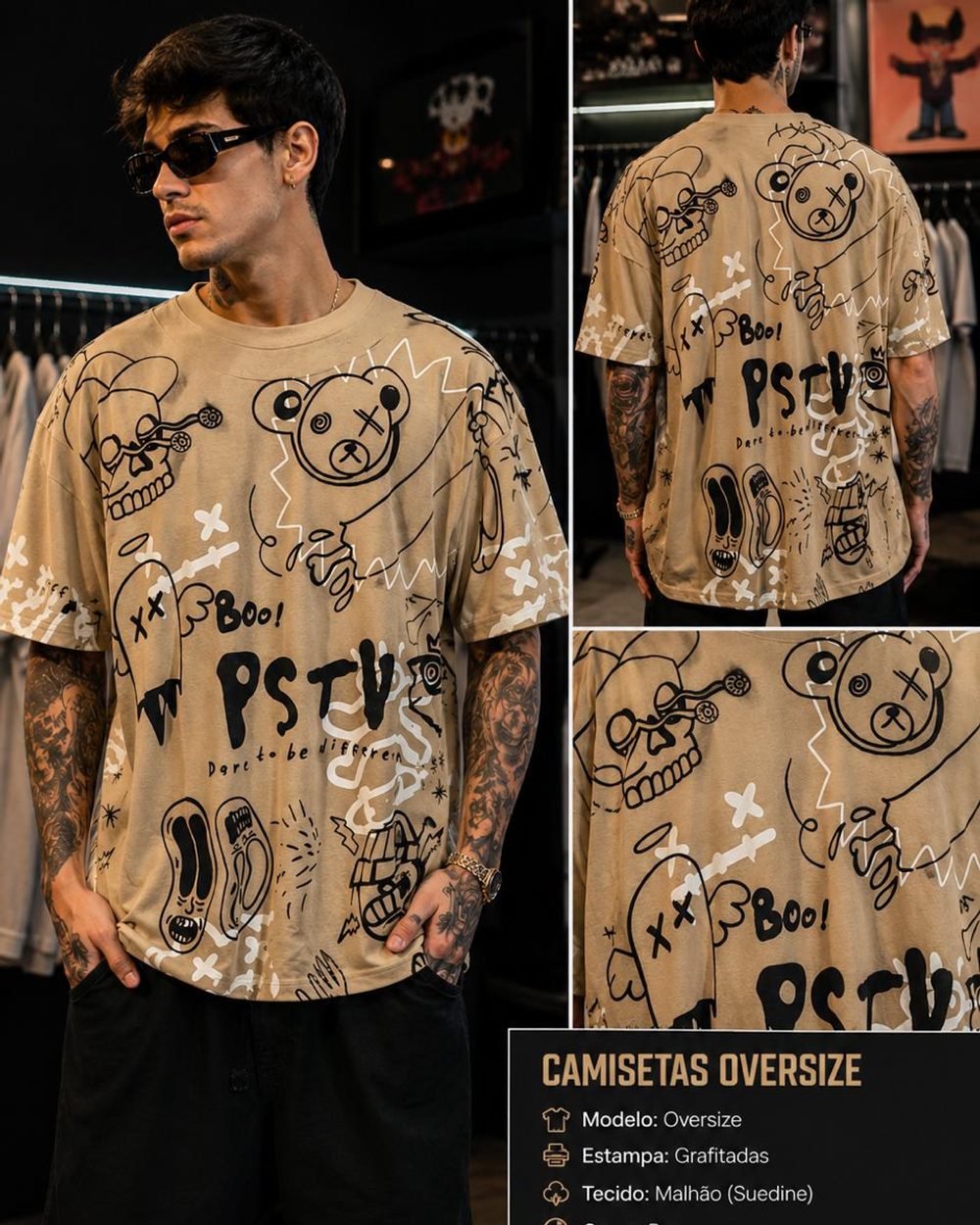 Camiseta Grafitada Boo Positive Bege