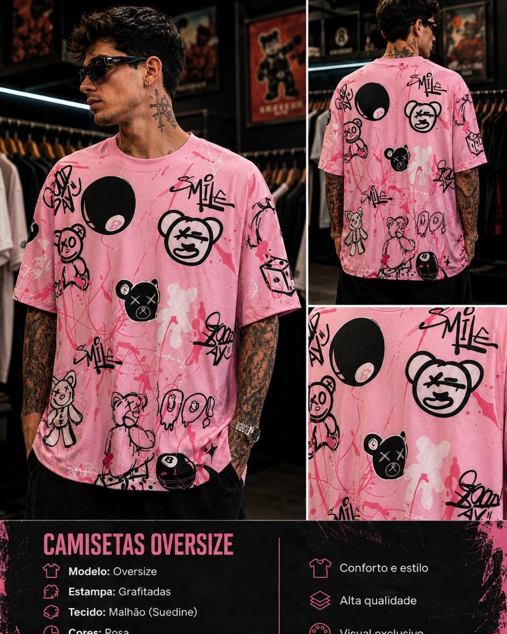 Camiseta Grafitada Smile Rosa