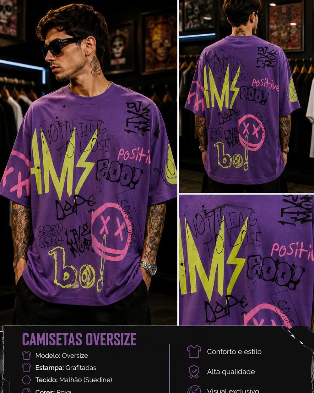 Camiseta Grafitada Nothing to Lose Roxa